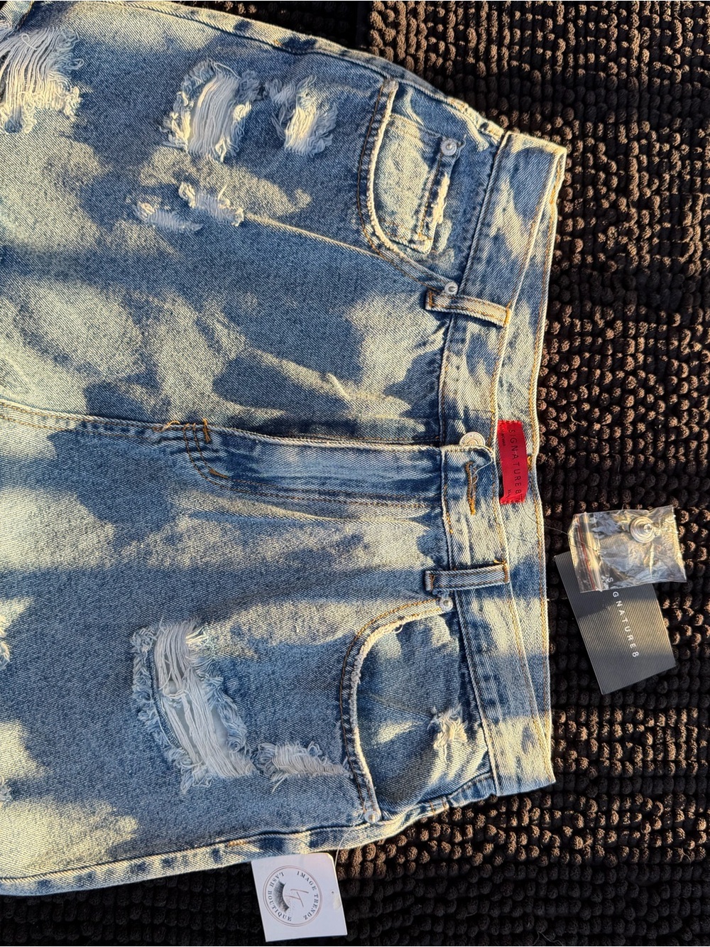 Signature8 Light Blue Distressed Jean Shorts with Red Tag